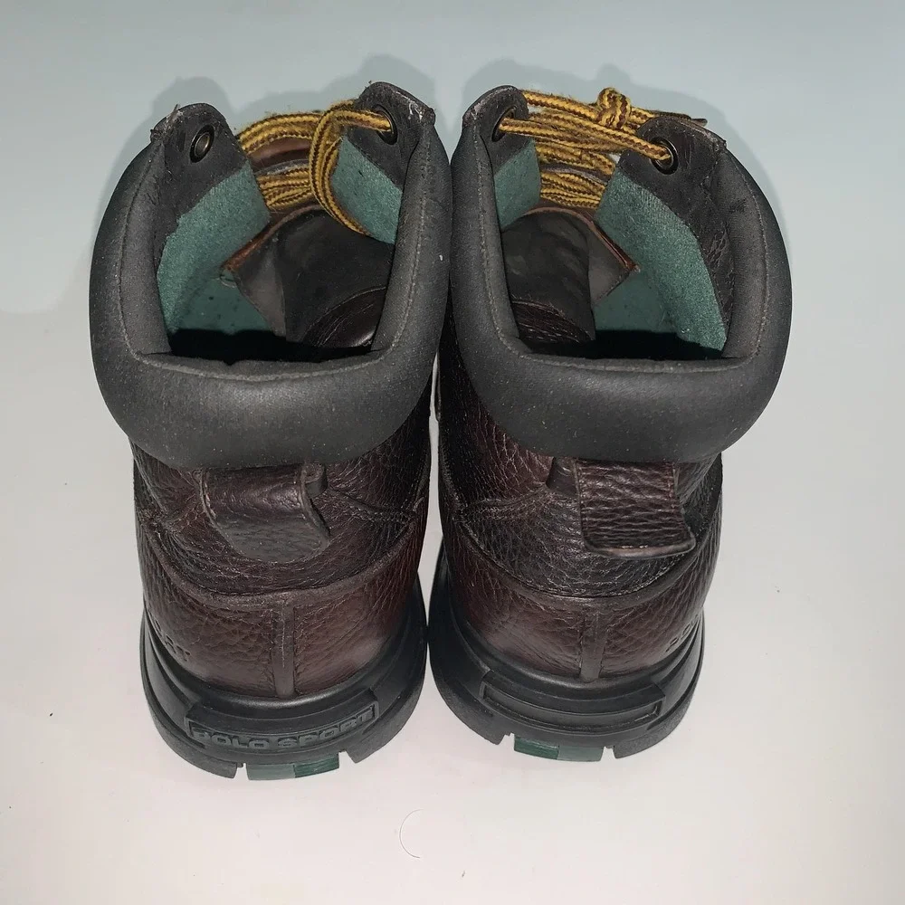 Polo Sport Boots Mens Size 11 Brown Leather Combat Ankle Strap Buckle Lace Up